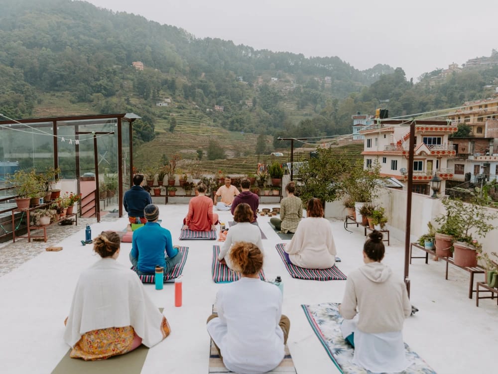Yogi Rajan guiding a meditation session in Nagarkot, Nepal