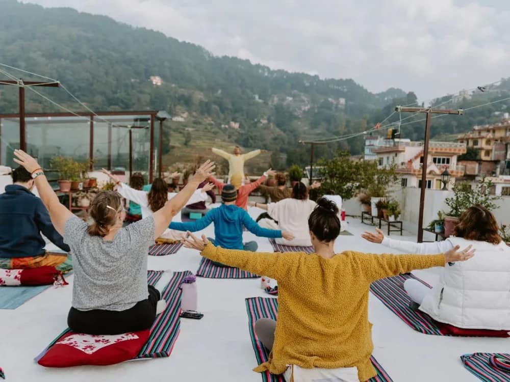 Yogi Rajan teaching a yoga class in Nagarkot, Nepal