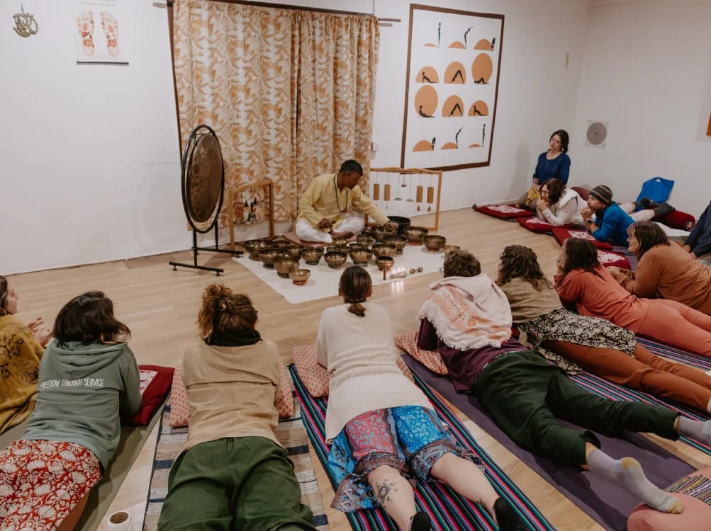 Yogi Rajan giving a sound healing session in Nagarkot, Nepal