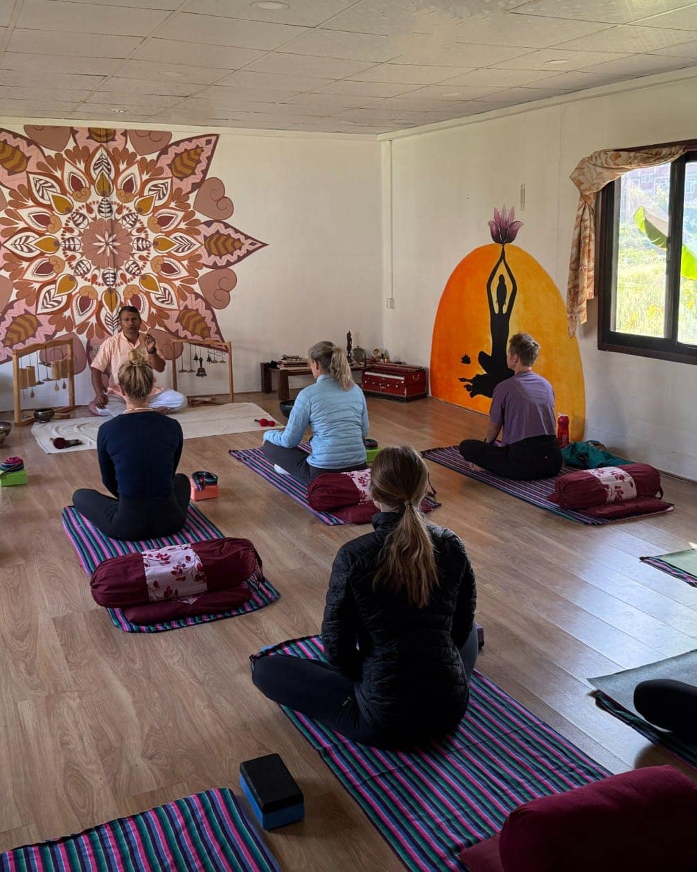 Morning yoga class at Niru Yoga Homestay in Nepal