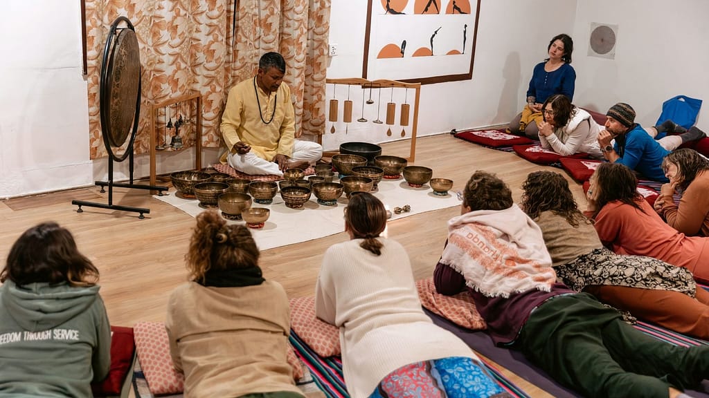 Sound healing class at niru yoga homestay Bhaktapur Kathmandu Nepal
