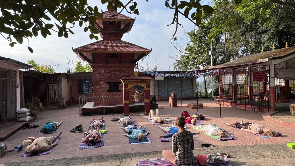 Yoga in Temple at Niru Yoga Homestay hiking sound healing meditaion retreat in Bhaktapur Nagarkot