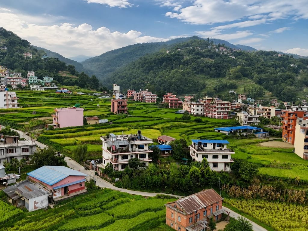 Green village view near Niru Yoga Homestay Kathmandu Valley