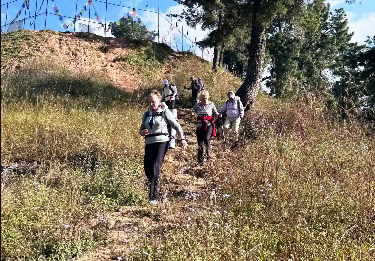 Guided hiking during a wellness retreat near Bhaktapur Nepal