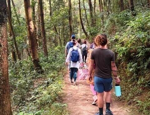 Yoga Retreat in Nepal Niru yoga homestay hiking in forest.