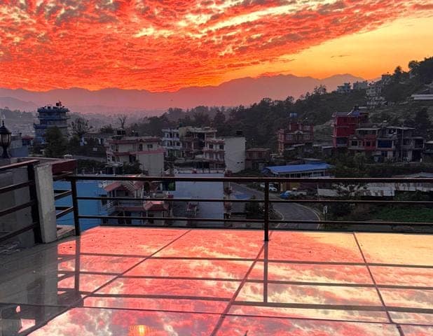 sunrise view from yoga retreat near kathmandu nepal
