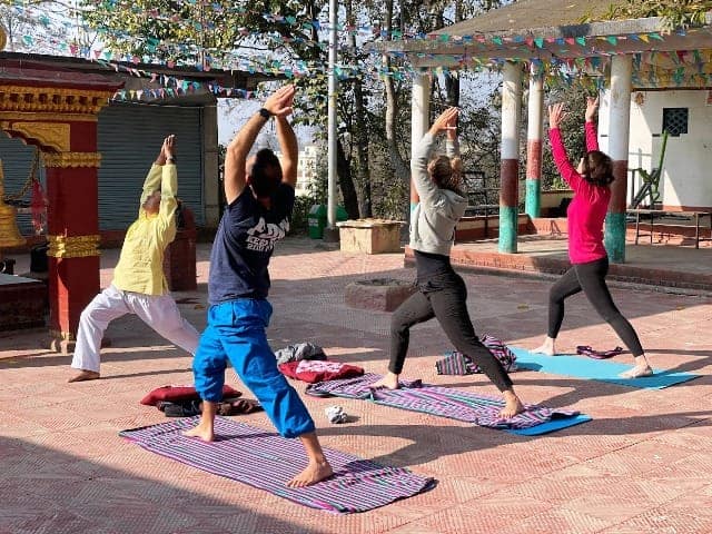 Yoga class at Niru Yoga Homestay Retreat in Nagarkot, Nepal