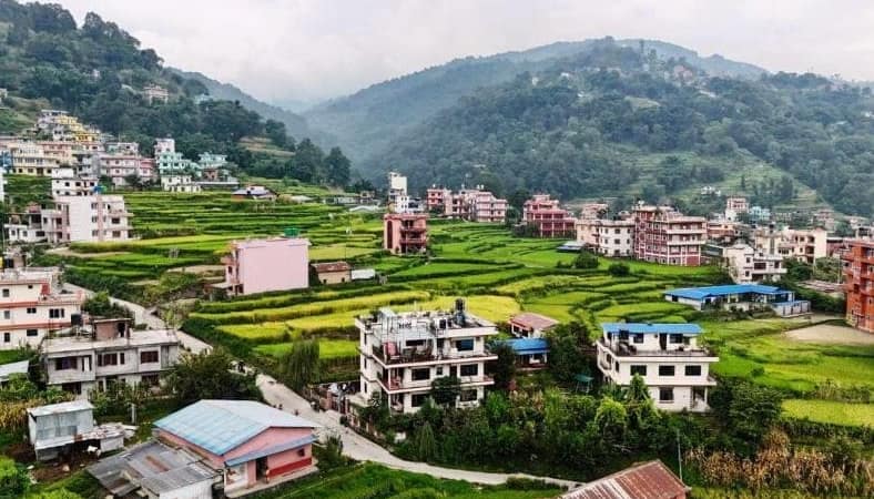 Yoga retreat in Nepal at Niru Yoga Homestay with mountain village view