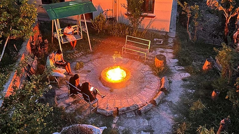 Campfire evening at Niru Yoga Homestay retreat in Nepal